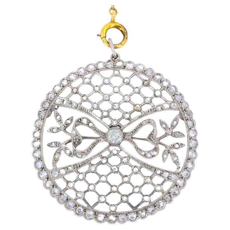 Ciondolo Edwardiano in Platino Filigrana Diamanti Catena d'Oro 14k Art Deco Estate