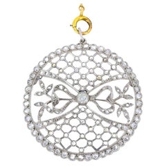 Edwardian Platinum Filigree Pendant Diamonds 14k Gold Chain Art Deco Estate
