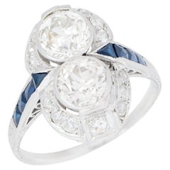 Antique Edwardian Platinum French Diamond and Sapphire Ring