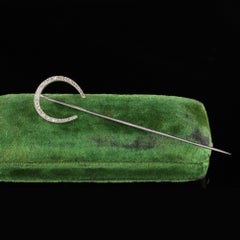 Edwardian Platinum French Horse Shoe Diamond Rose Cut Stick Pin