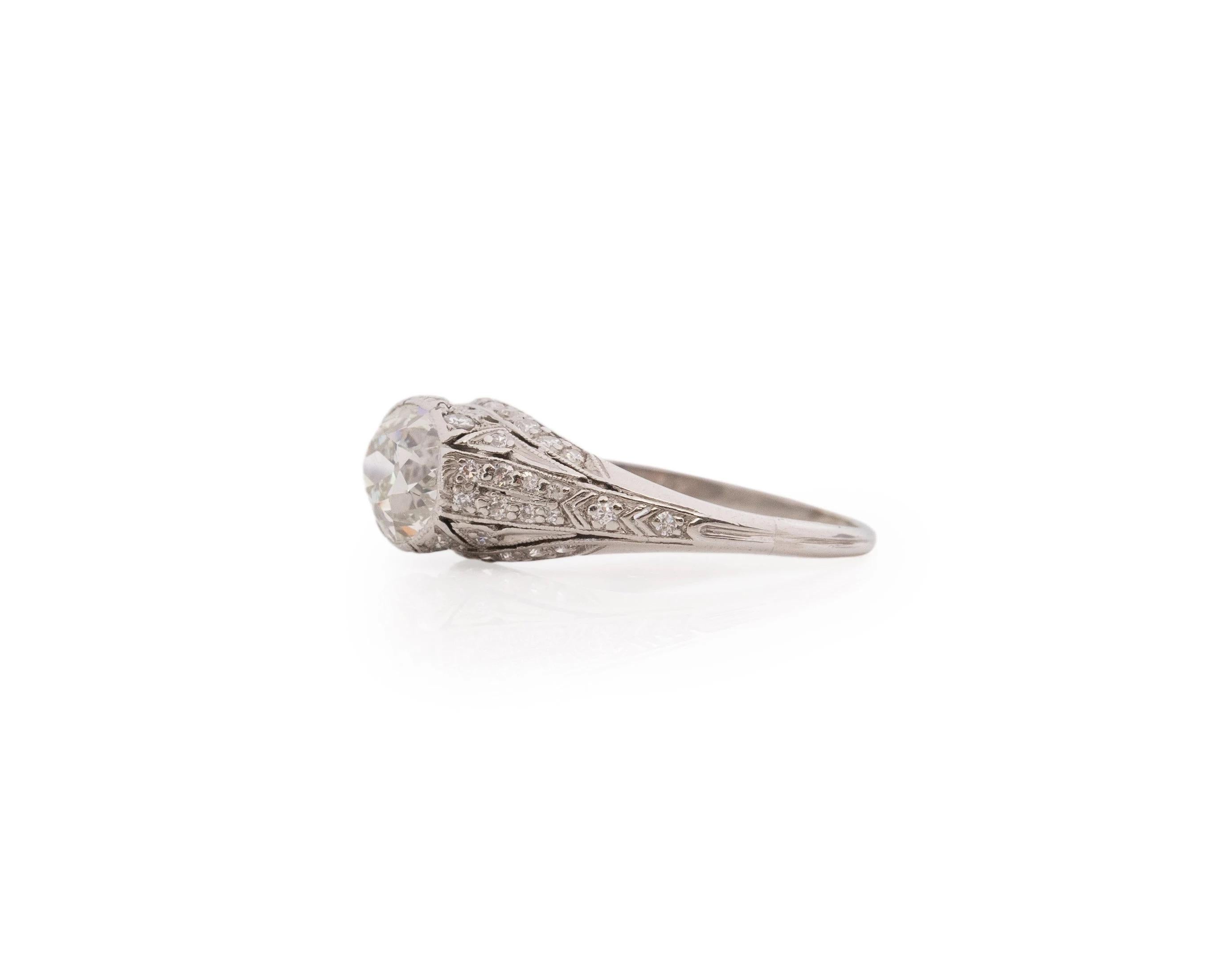 Edwardian Platinum GIA 1.33ct Old Mine Brilliant Diamond Engagement Ring For Sale 2