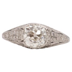 Edwardian Platinum GIA 1.33ct Old Mine Brilliant Diamond Engagement Ring