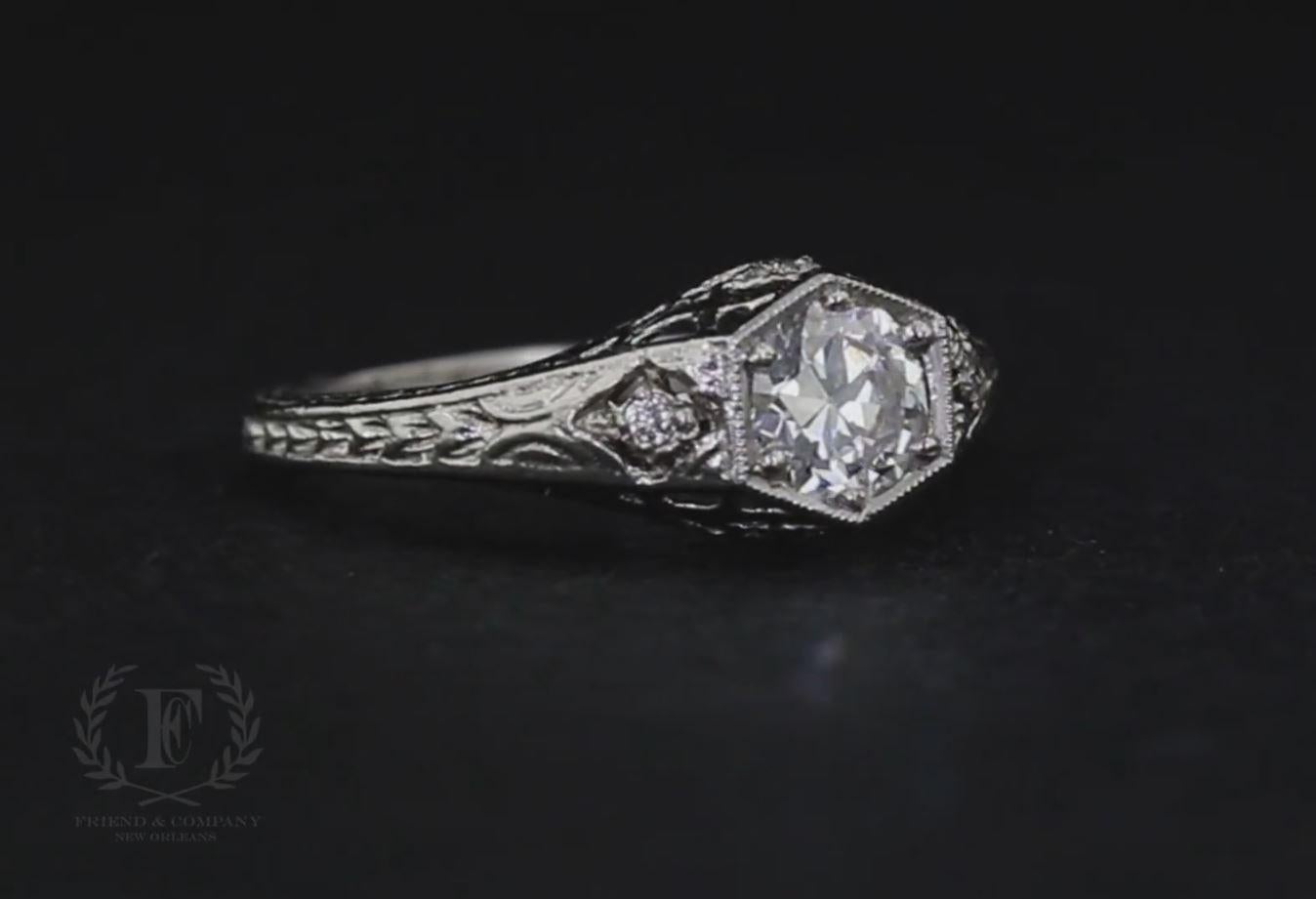Old European Cut Edwardian Platinum and GIA Diamond Engagement Ring