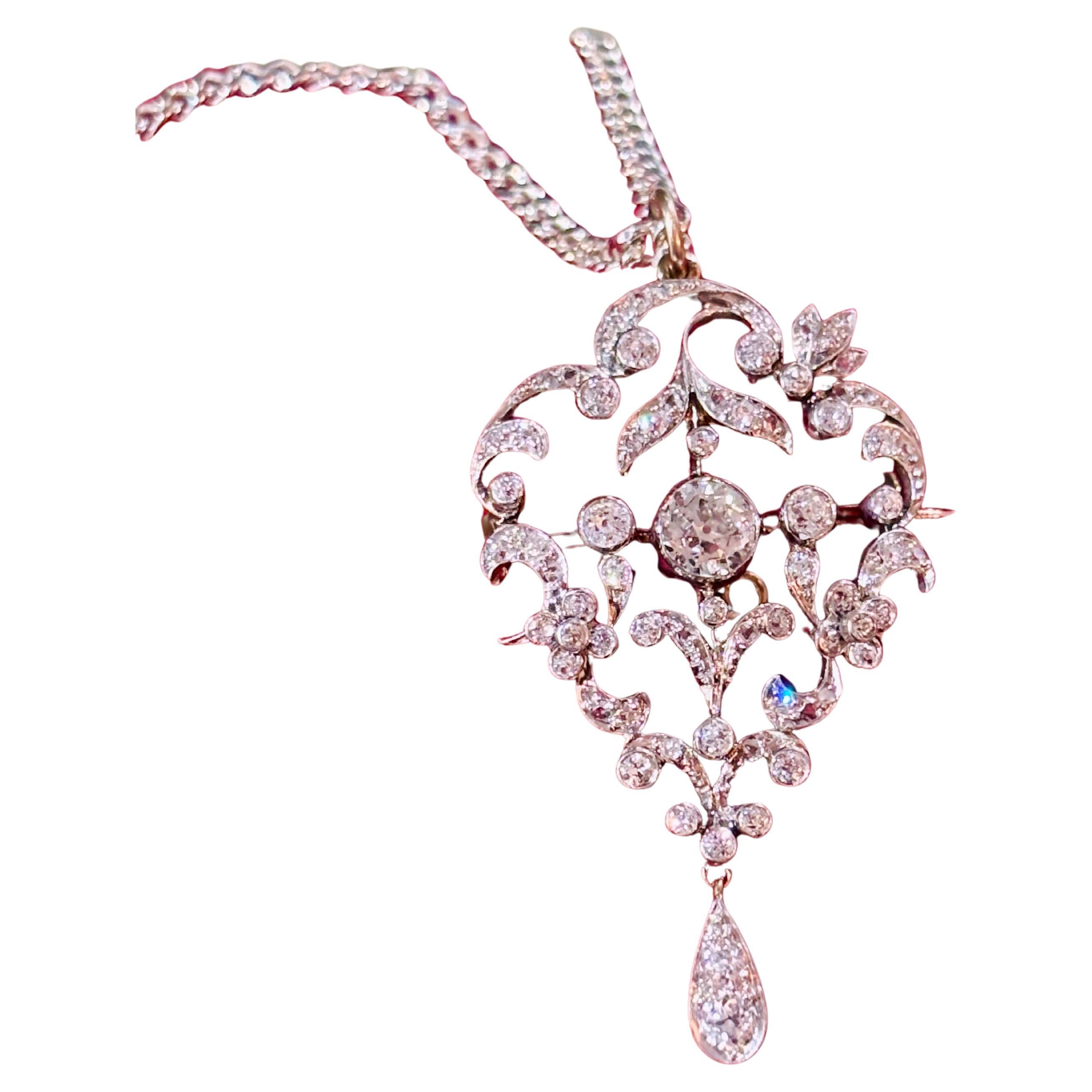 EDWARDIAN PLATINUM
GOLD Diamond Lavaliere Brooch-Pendant c1900