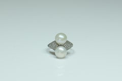 Edwardian Platinum Natural Pearl and Diamond Ring