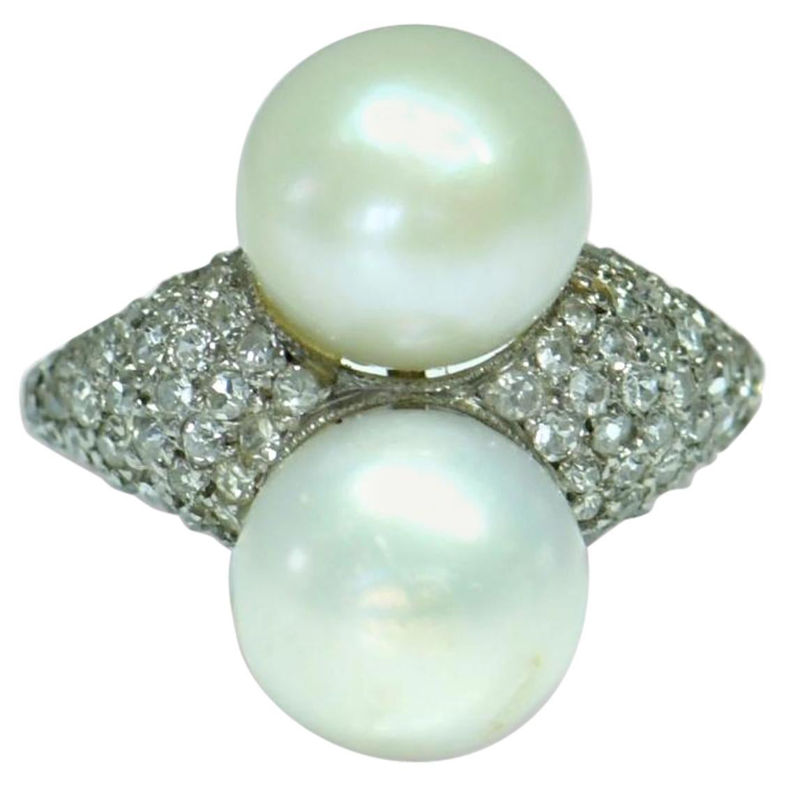 Edwardian Platinum Natural Pearl and Diamond Ring