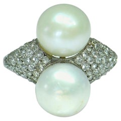 Edwardian Platinum Natural Pearl and Diamond Ring