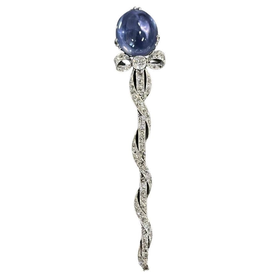 Edwardian Platinum, Natural Unheated Sapphire, and Diamond Pin