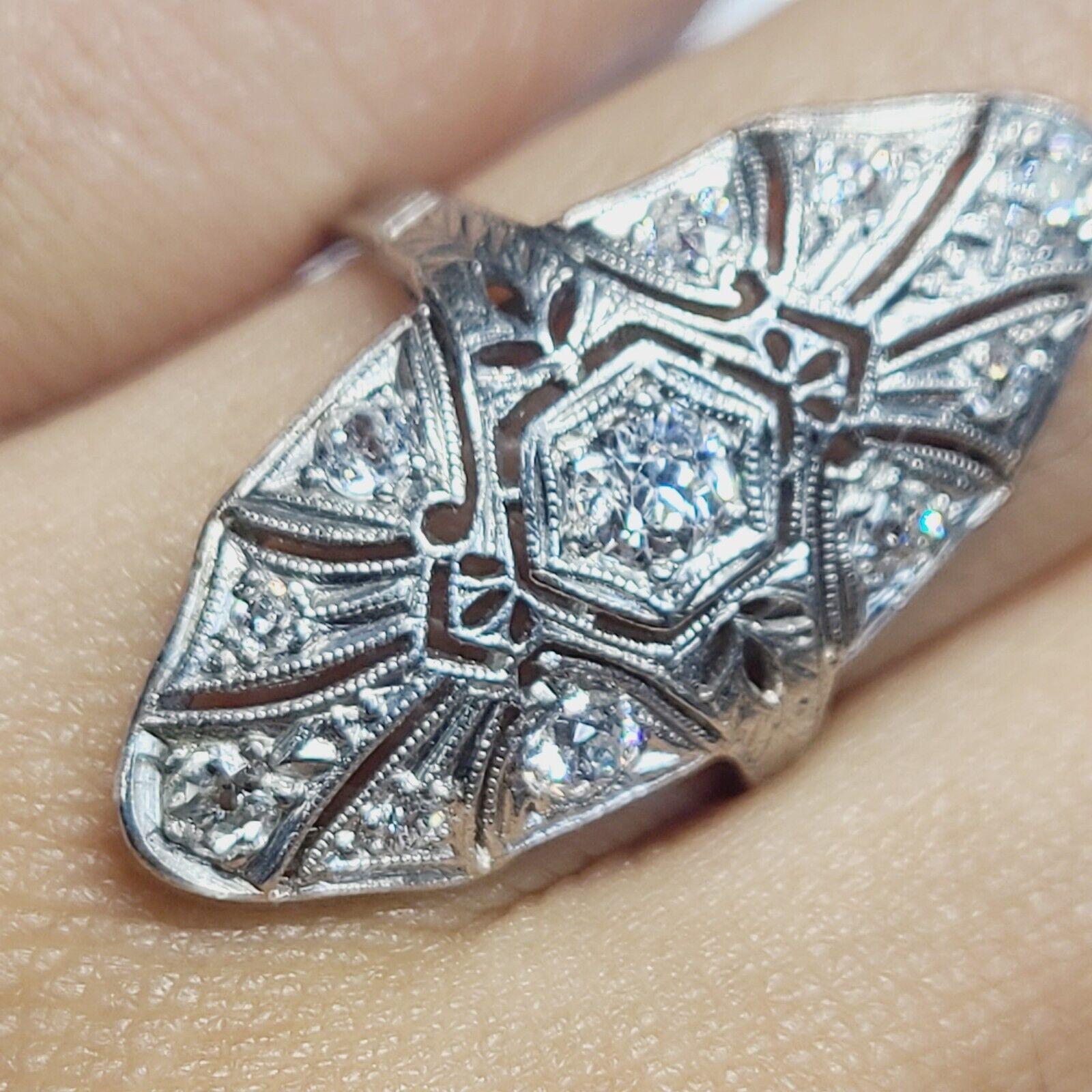 Edwardian Platinum Navette 1ctw Diamond Ring For Sale 1