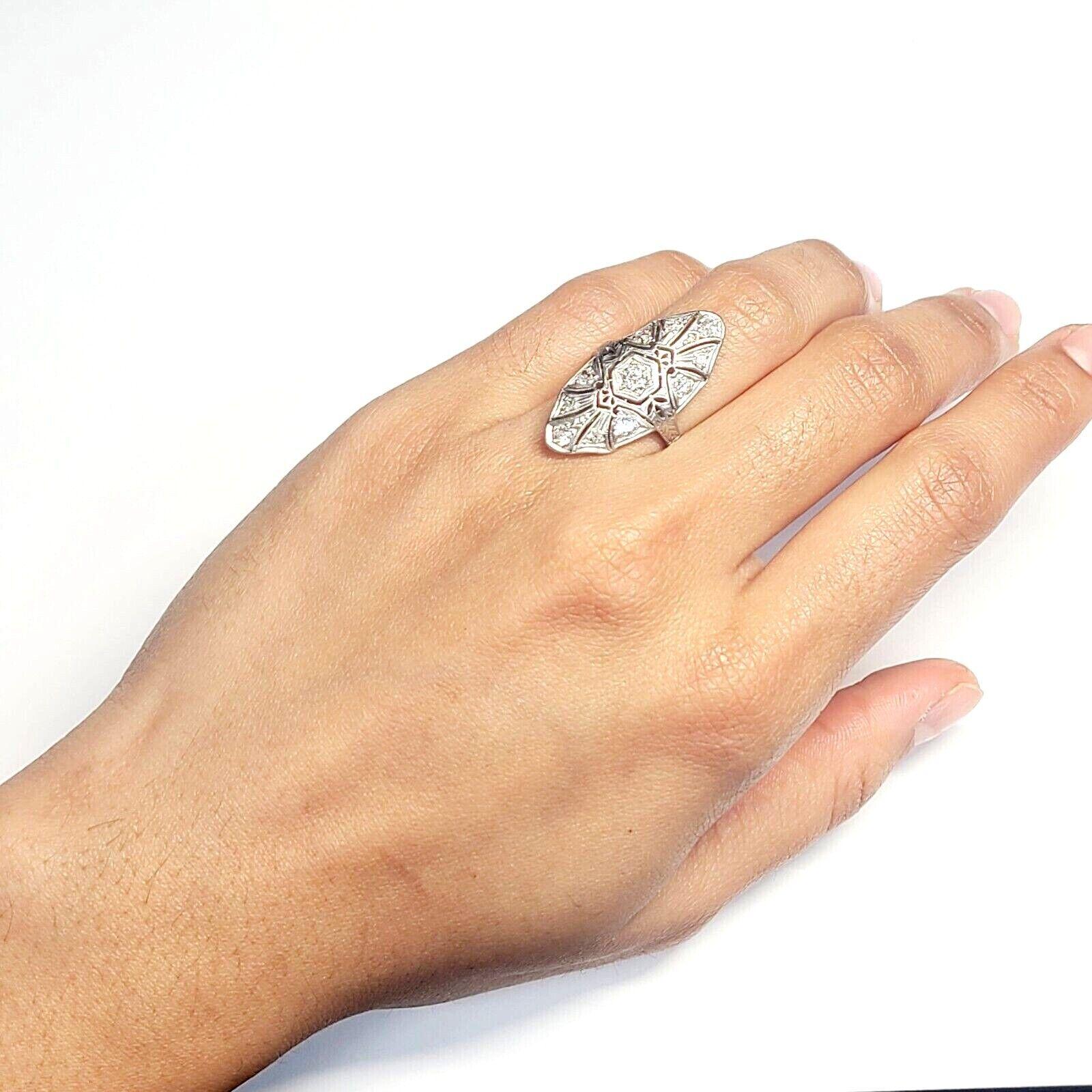 Edwardian Platinum Navette 1ctw Diamond Ring For Sale 5