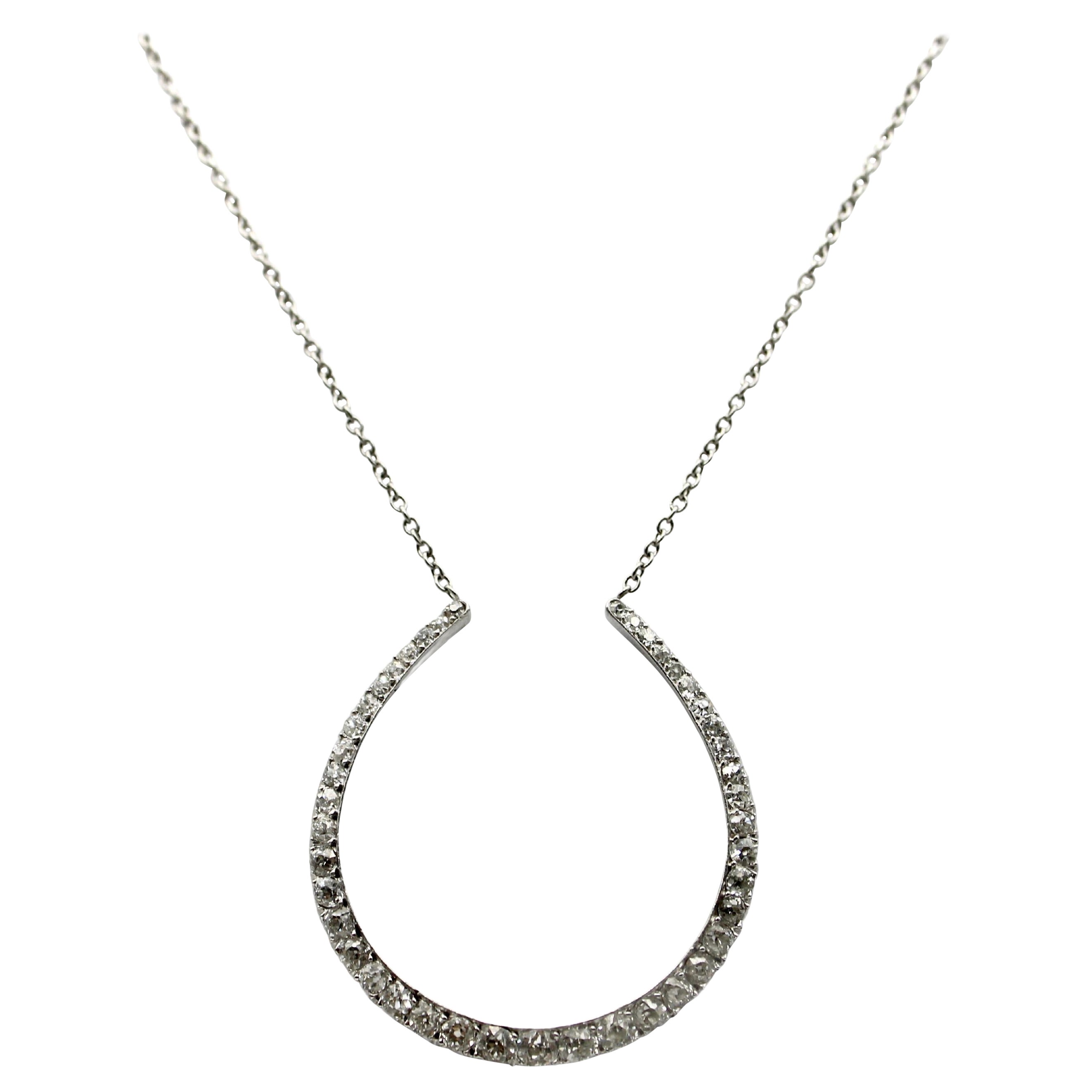 Collier cheval édouardien en platine avec diamants taille vieille mine en vente
