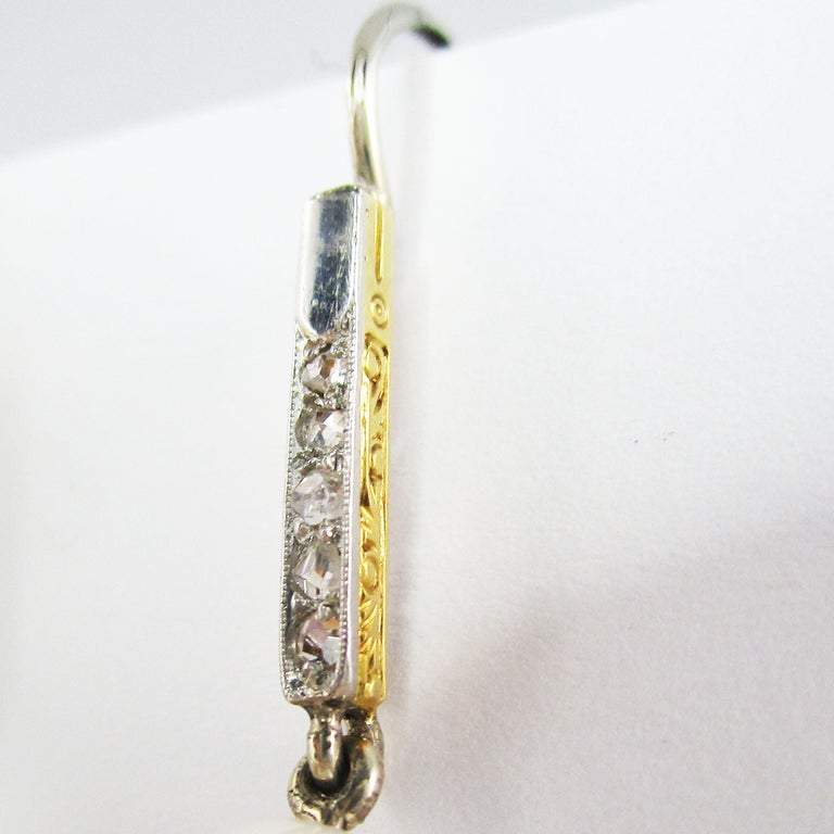 Edwardian Platinum over 18 Karat Yellow Gold Diamond Pearl Drop Earrings For Sale 1