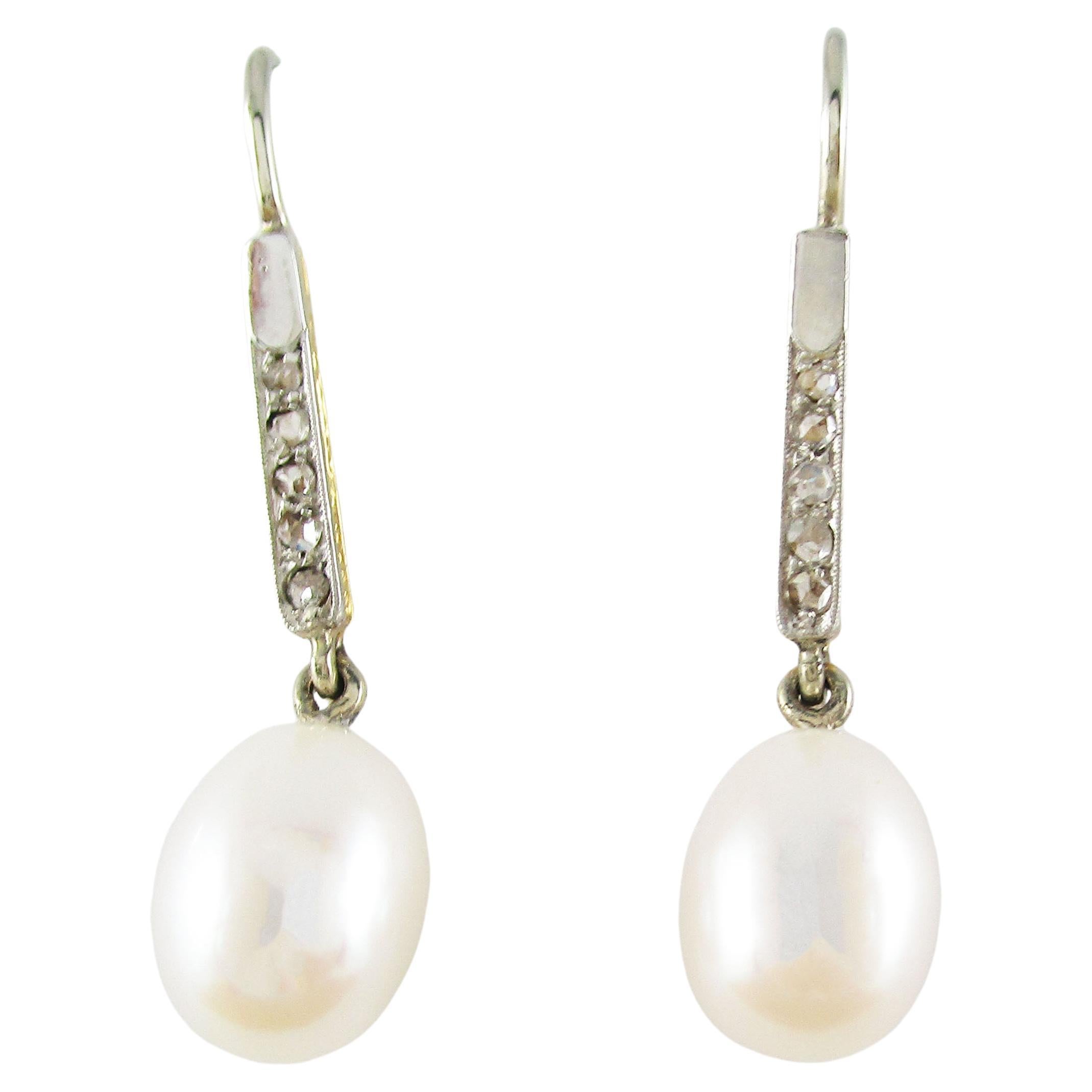 18 Karat Yellow Gold and Platinum Diamond and Pearl Earrings For Sale ...