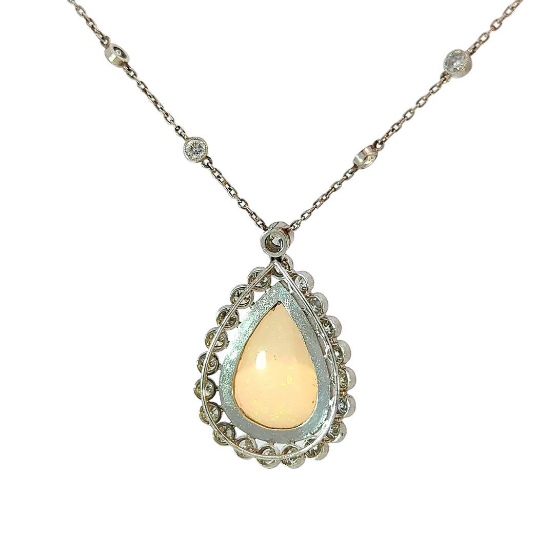 Edwardian Platinum Pear Shape Opal and Diamond Necklace In Good Condition For Sale In San Francisco, CA