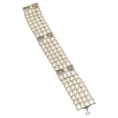 Armband aus edwardianischem Platin mit Perlen und Diamanten