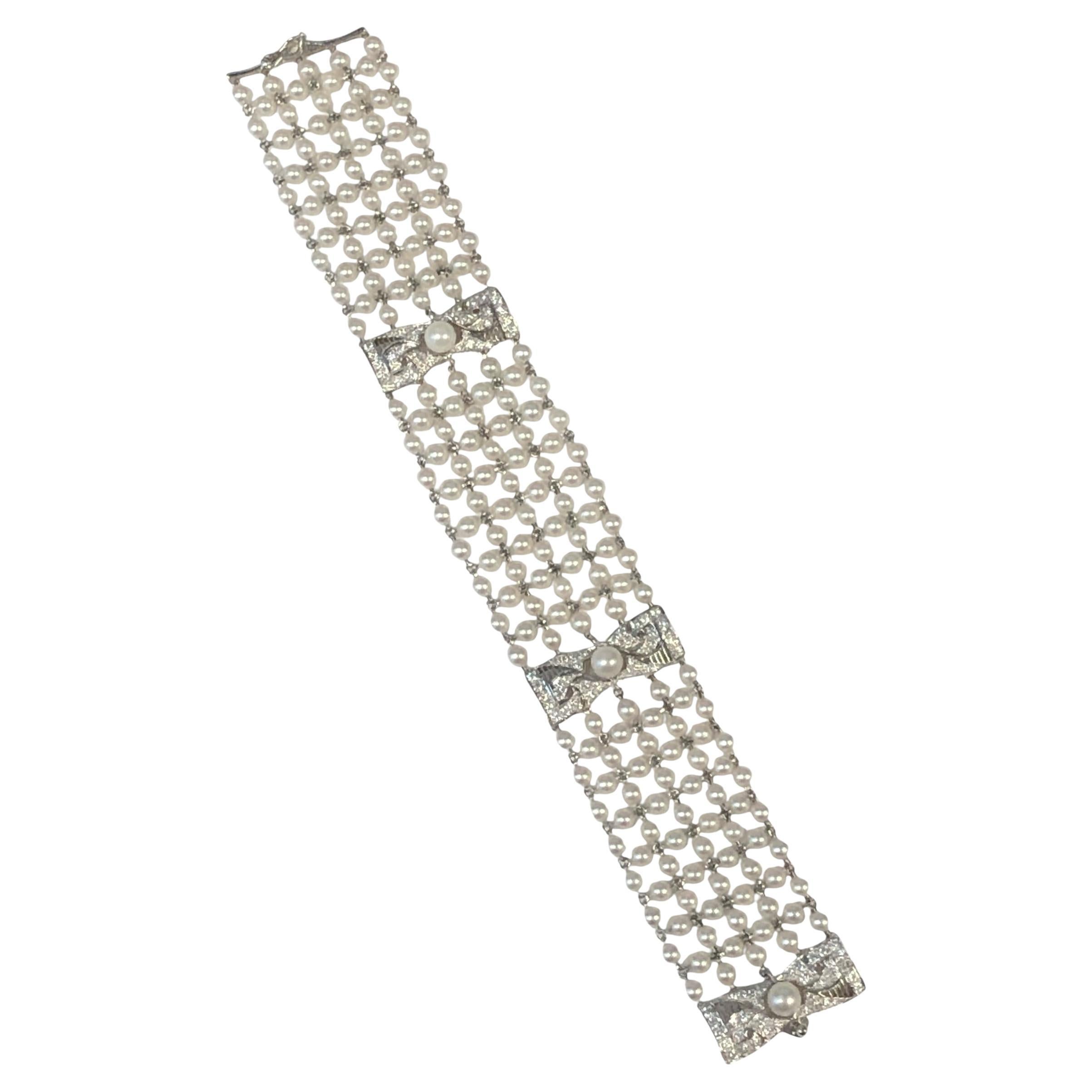 Edwardian Platinum Pearl and Diamond Bracelet