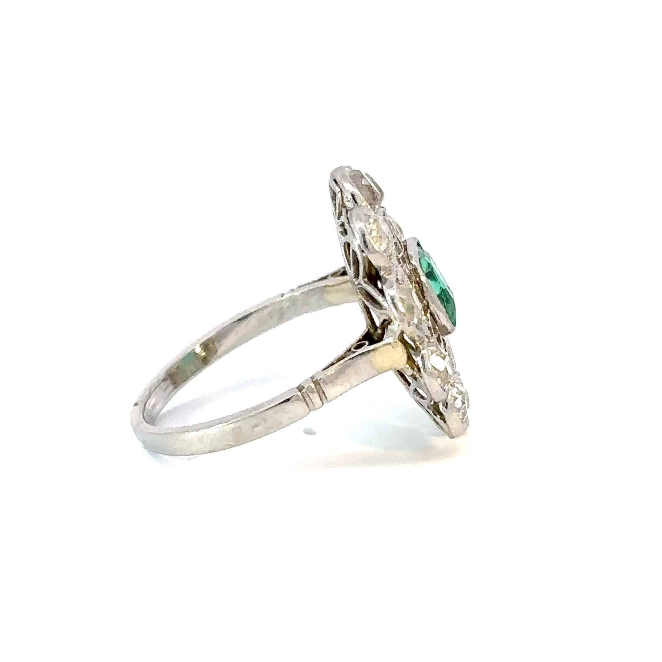 Edwardianischer Platinring - 1,10ct kolumbianischer Smaragd & Diamanten im Altschliff in einem Intr im Zustand „Gut“ im Angebot in Sandnes, NO