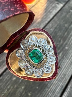 Edwardian Platinum Ring - 1.10ct Colombian Emerald & Old Cut Diamonds