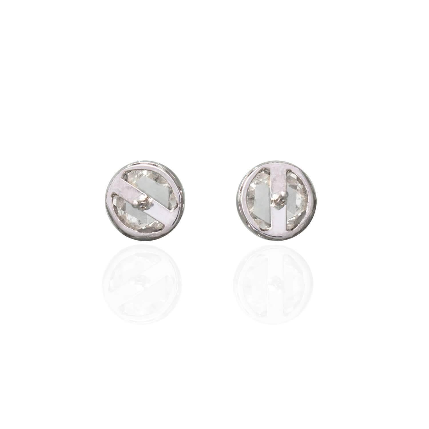 Women's or Men's Edwardian Platinum Rose Cut Diamond Stud Earrings 1.90ctw