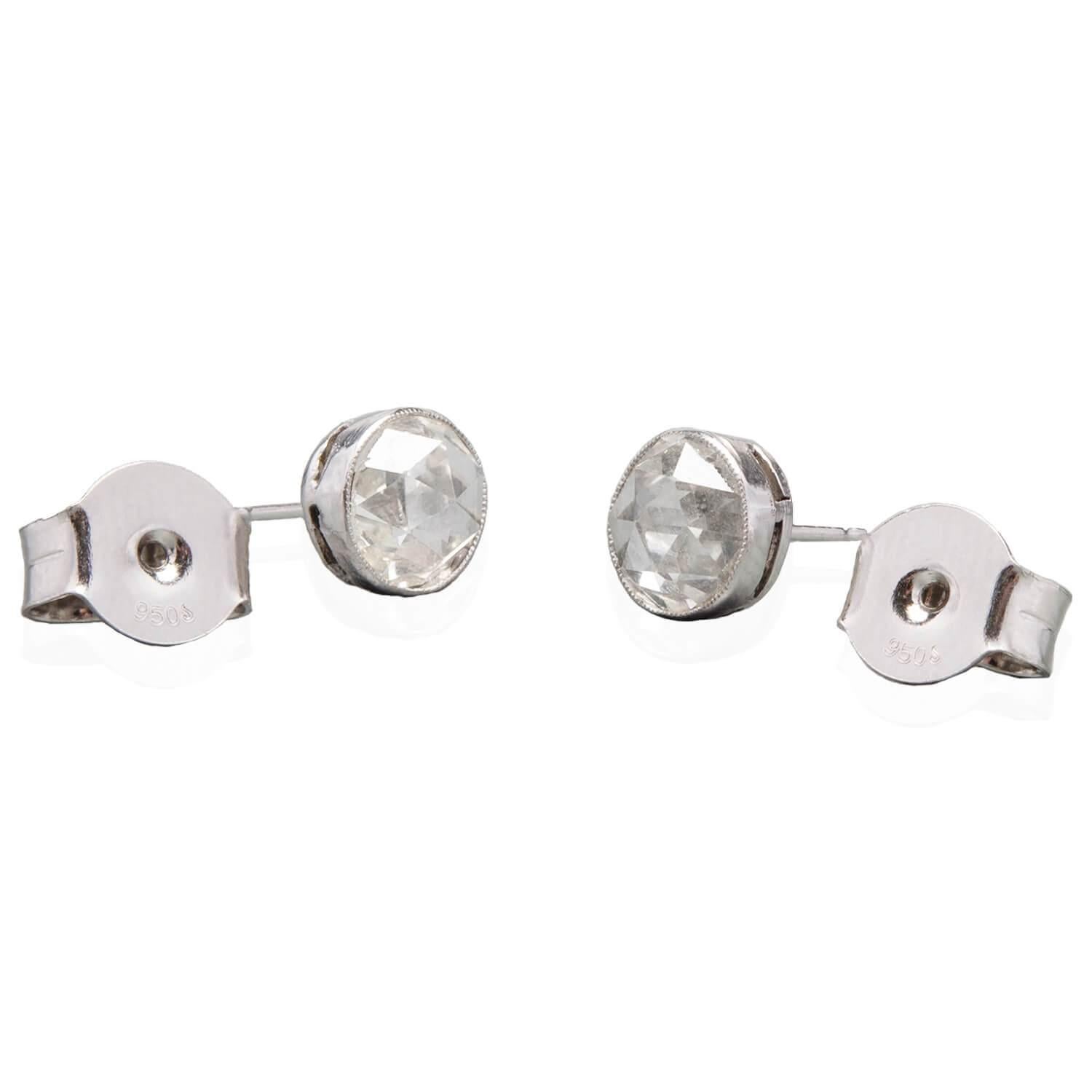 Edwardian Platinum Rose Cut Diamond Stud Earrings 1.90ctw 1