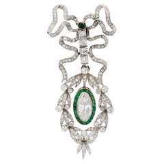 Edwardian Platinum, Rose Gold, Diamond, and Emerald Pendant