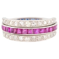 Edwardian Platinum Ruby, Sapphire, & Diamond "Flip" Ring