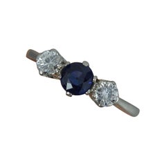 Vintage Edwardian Platinum Sapphire and Vs Diamond Engagement Trilogy Ring