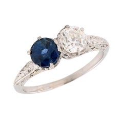 Edwardian Platinum Sapphire & Diamond Bypass Ring