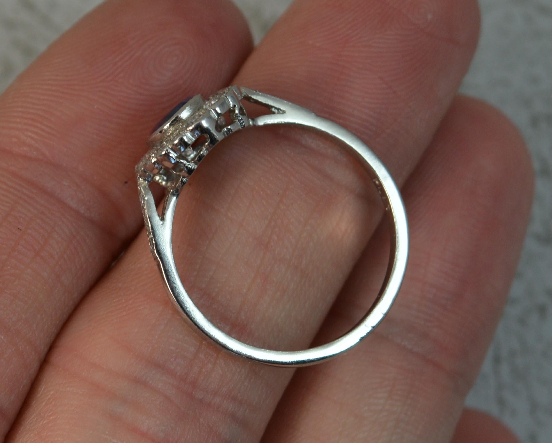 Edwardian Platinum Sapphire Diamond Halo Engagement Cluster Ring 5