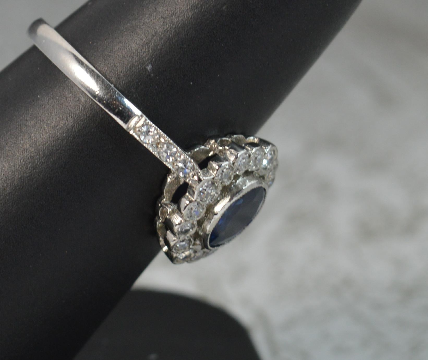 Women's Edwardian Platinum Sapphire Diamond Halo Engagement Cluster Ring
