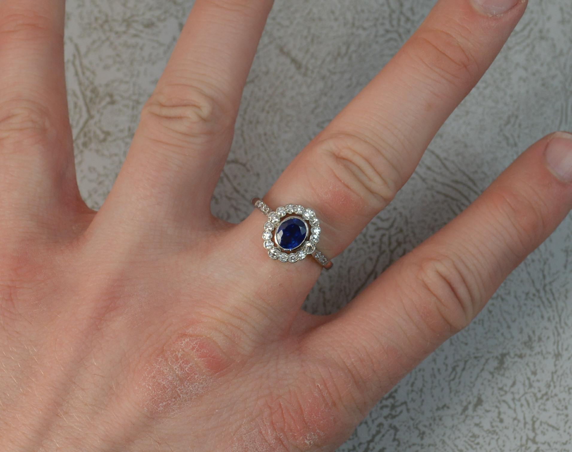 Edwardian Platinum Sapphire Diamond Halo Engagement Cluster Ring 3