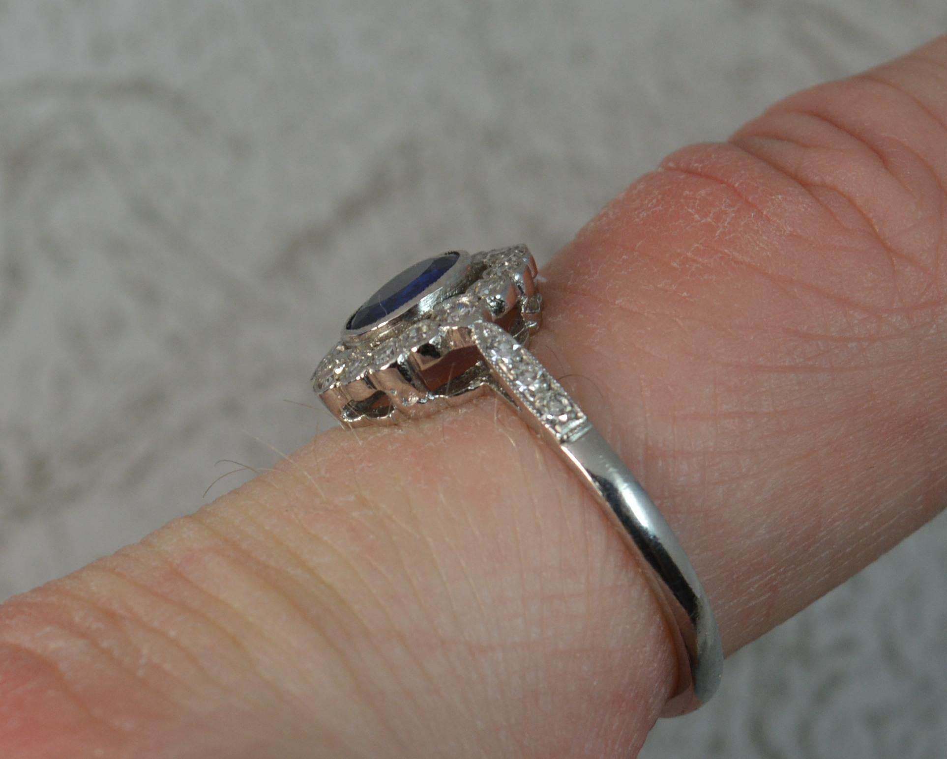 Edwardian Platinum Sapphire Diamond Halo Engagement Cluster Ring 4