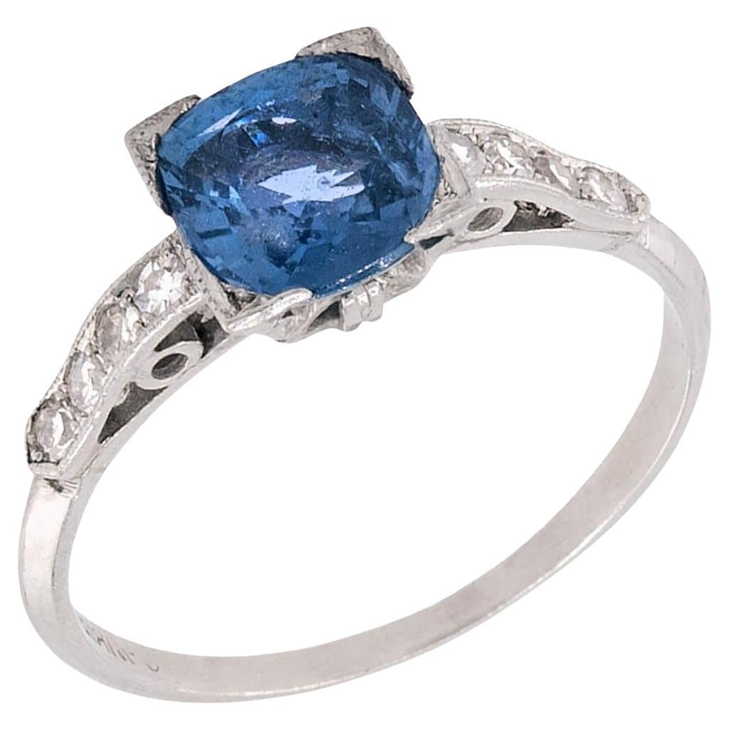 Anello edoardiano in platino con zaffiro e diamante