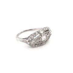Edwardian Platinum Shield Style Filigree Ring