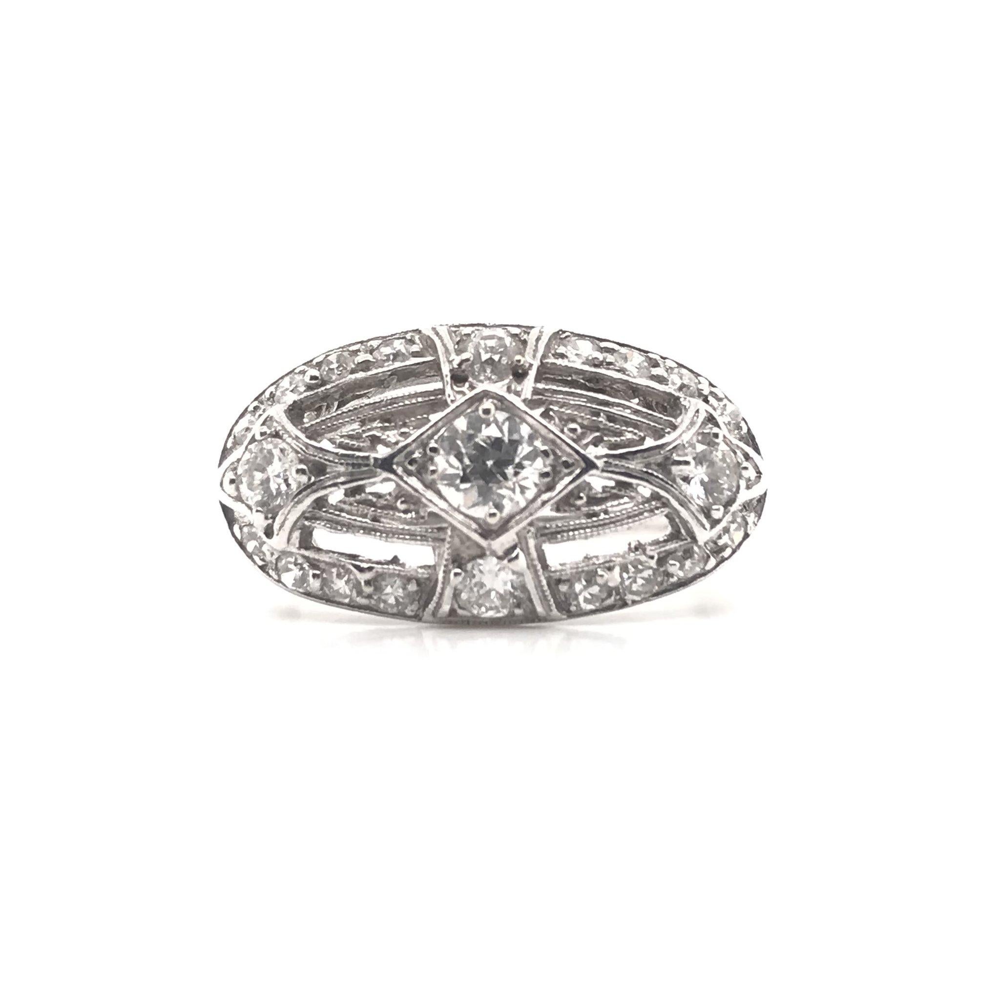 Old European Cut Edwardian Platinum Shield Style Filigree Ring