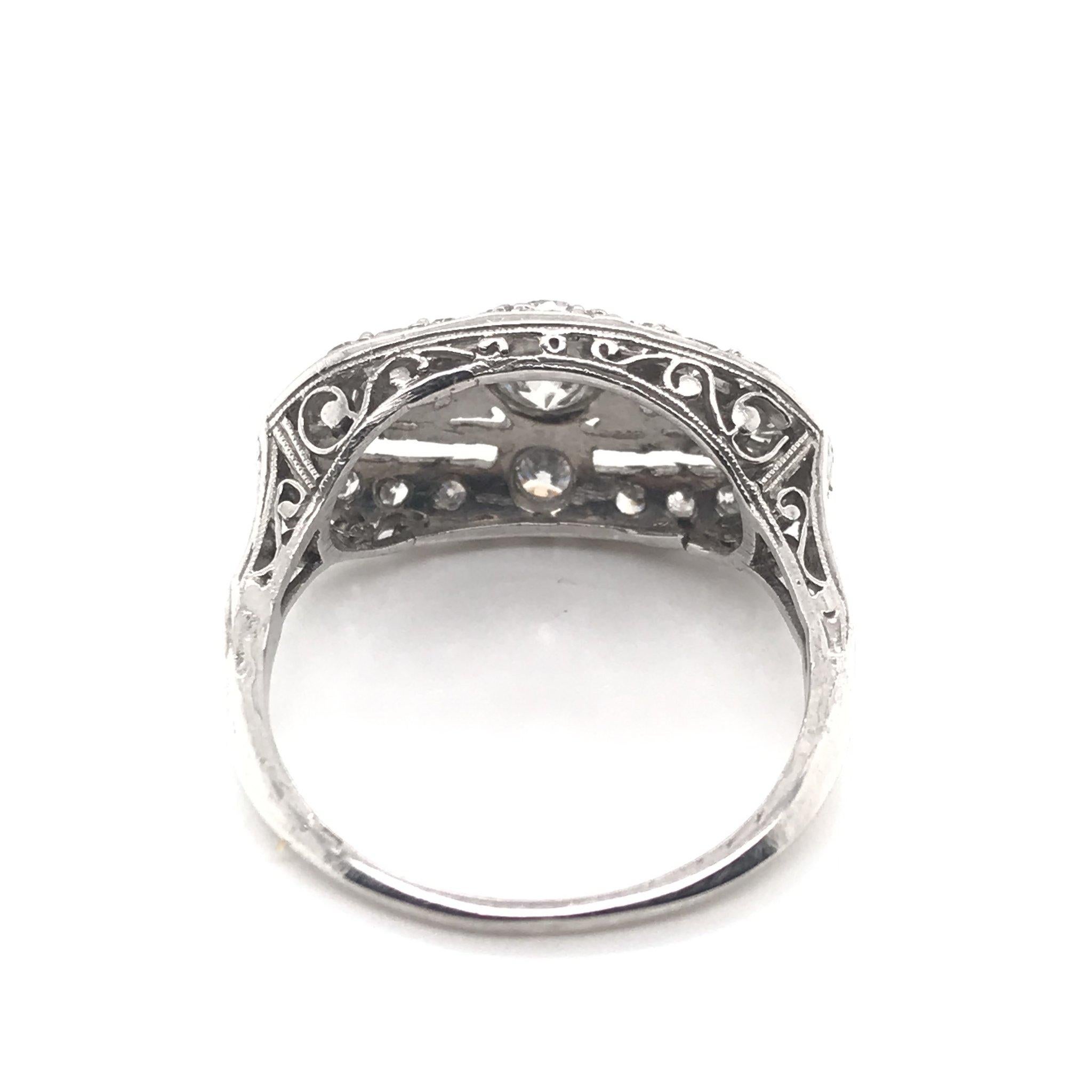 Women's or Men's Edwardian Platinum Shield Style Filigree Ring