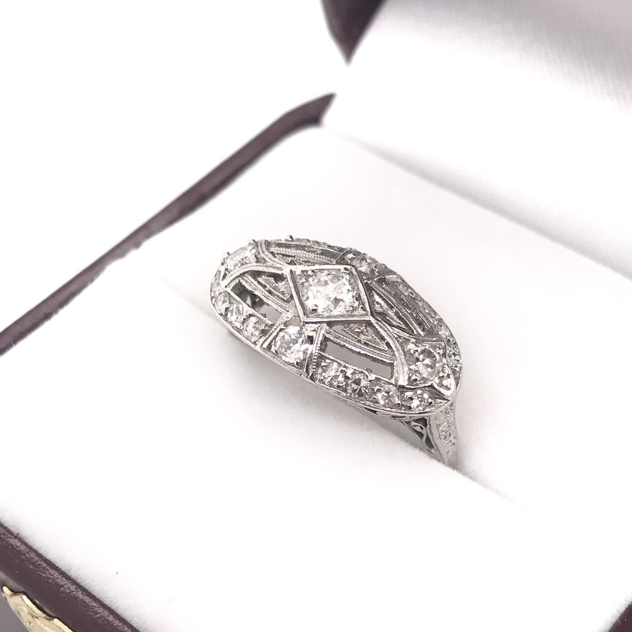 Edwardian Platinum Shield Style Filigree Ring 1