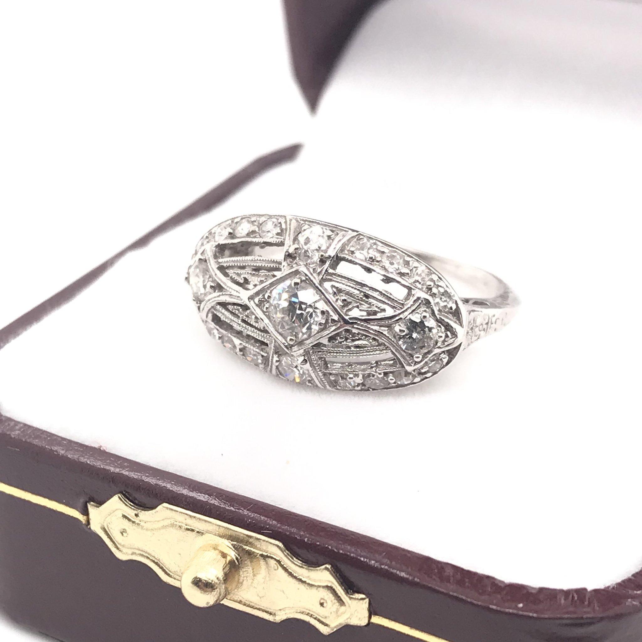 Edwardian Platinum Shield Style Filigree Ring 3