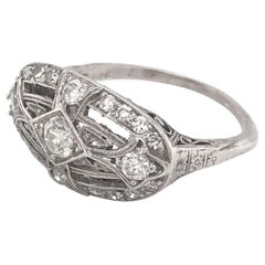 Edwardian Platinum Shield Style Filigree Ring