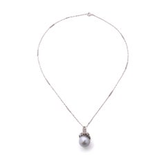 Edwardian Platinum Tahitian Pearl & Diamond Drop Necklace