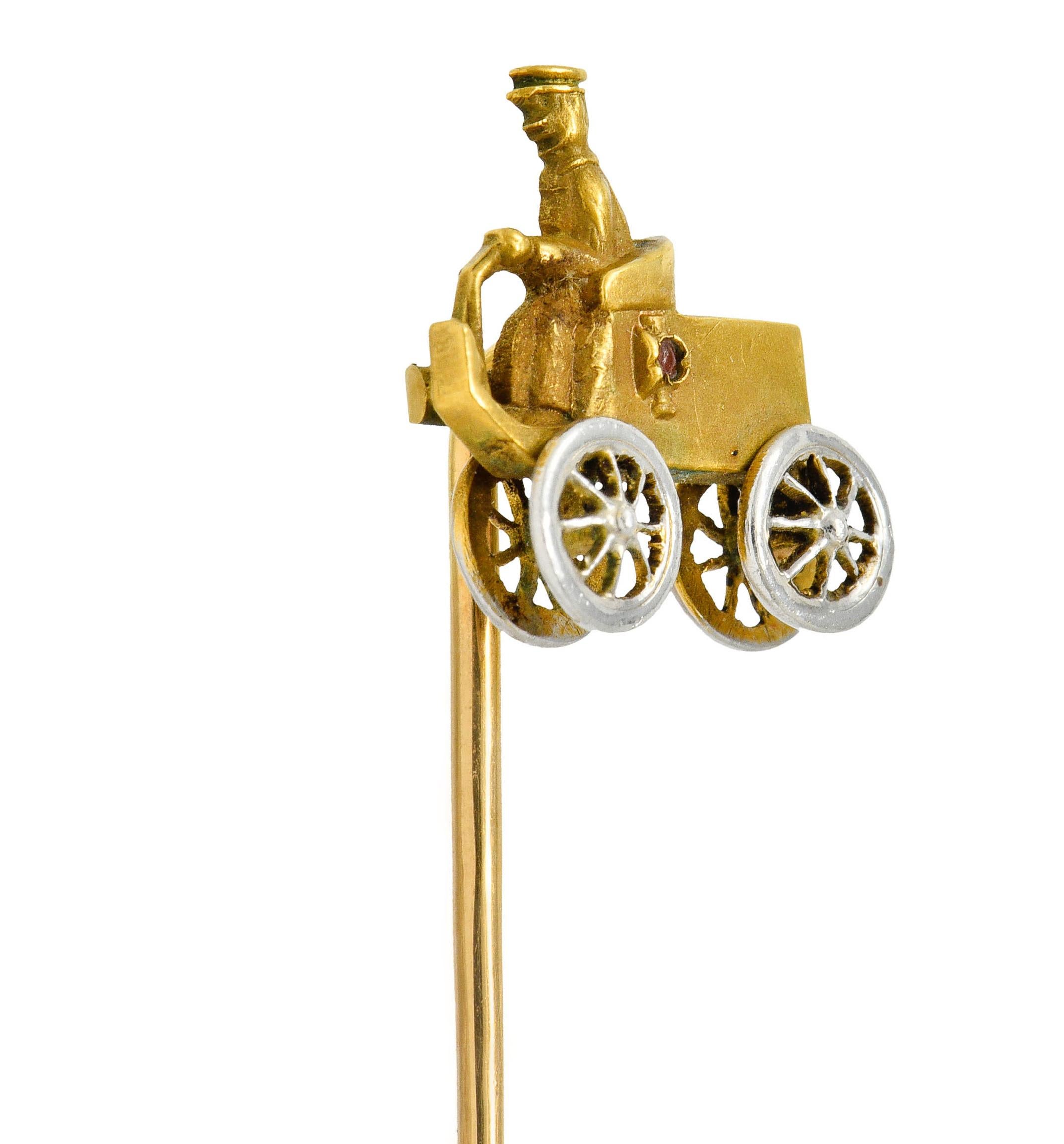 Edwardian Platinum-Topped 14 Karat Gold Antique Car Stickpin In Excellent Condition For Sale In Philadelphia, PA