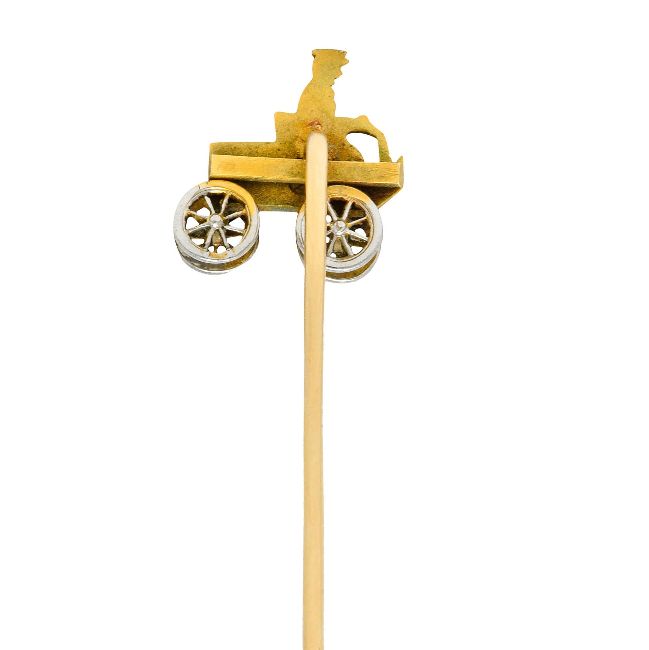 Edwardian Platinum-Topped 14 Karat Gold Antique Car Stickpin For Sale 1