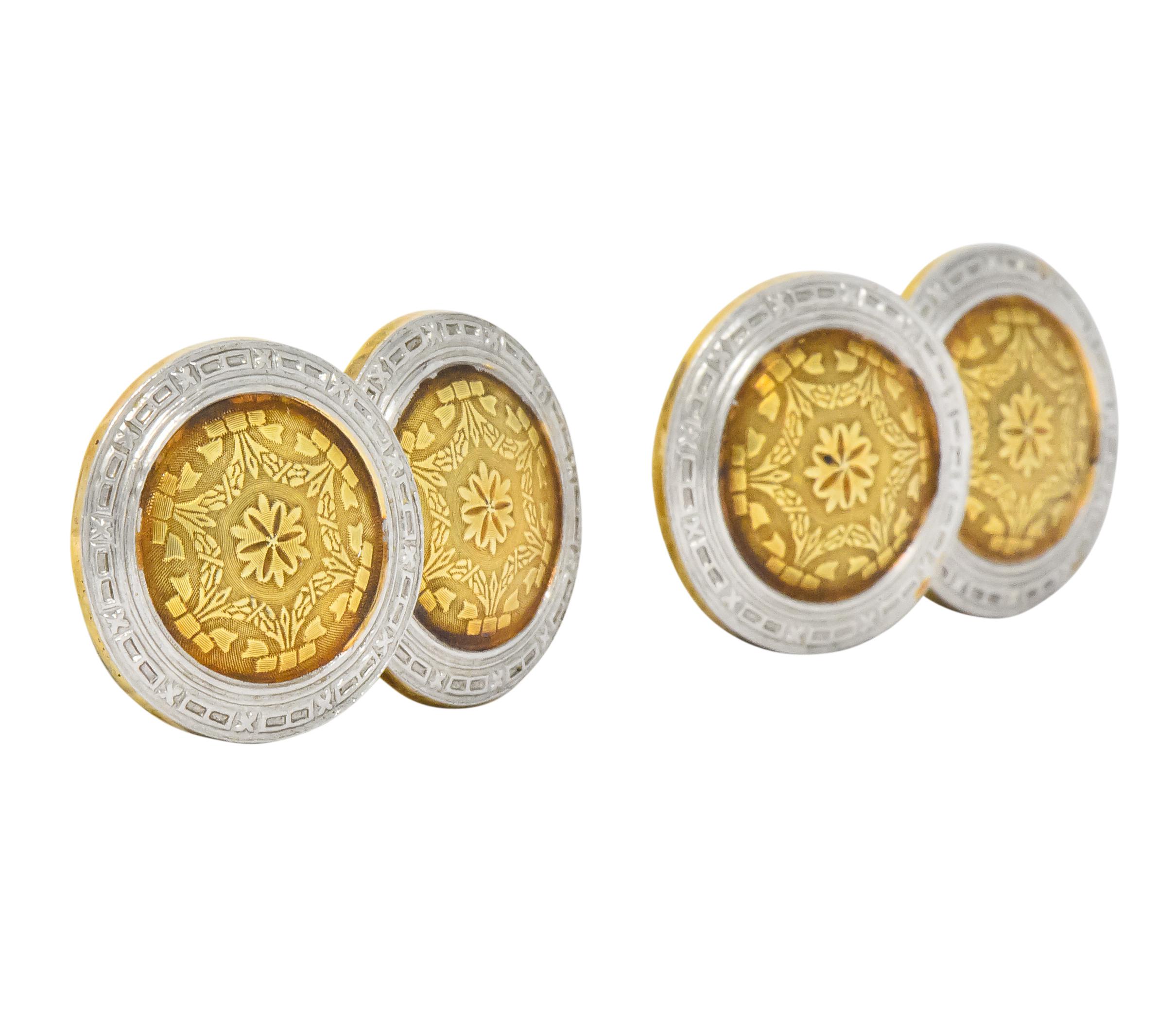 Edwardian Platinum-Topped 14 Karat Gold Men’s Allsopp-Steller Inc. Cufflinks In Excellent Condition In Philadelphia, PA