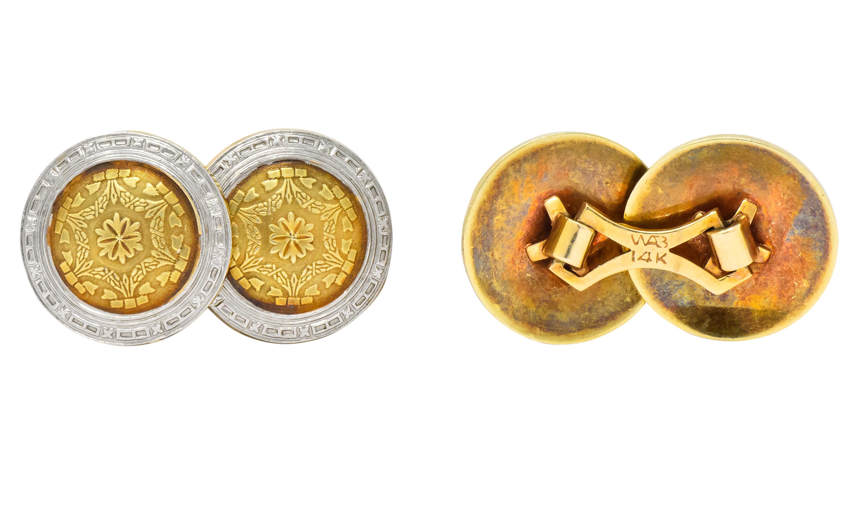 Women's or Men's Edwardian Platinum-Topped 14 Karat Gold Men’s Allsopp-Steller Inc. Cufflinks