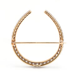 Edwardian Platinum Topped 18 Karat Yellow Gold Diamond Horseshoe Brooch