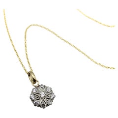 Edwardian Platinum-Topped Gold-Backed Diamond Flower Pendant W/ 14k Gold Chain 