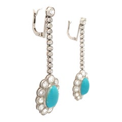 Edwardian Platinum Turquoise Diamond Earrings
