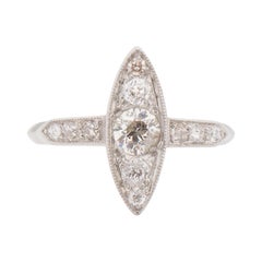 Edwardian Platinum Vintage Navette Style Three Stone Statement Ring