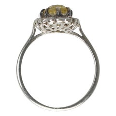 Edwardian Platinum Yellow Sapphire & Diamond Daisy Cluster Ring, Circa 1920
