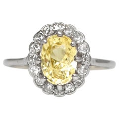 Edwardian Platinum Yellow Sapphire & Diamond Daisy Cluster Ring, Circa 1920